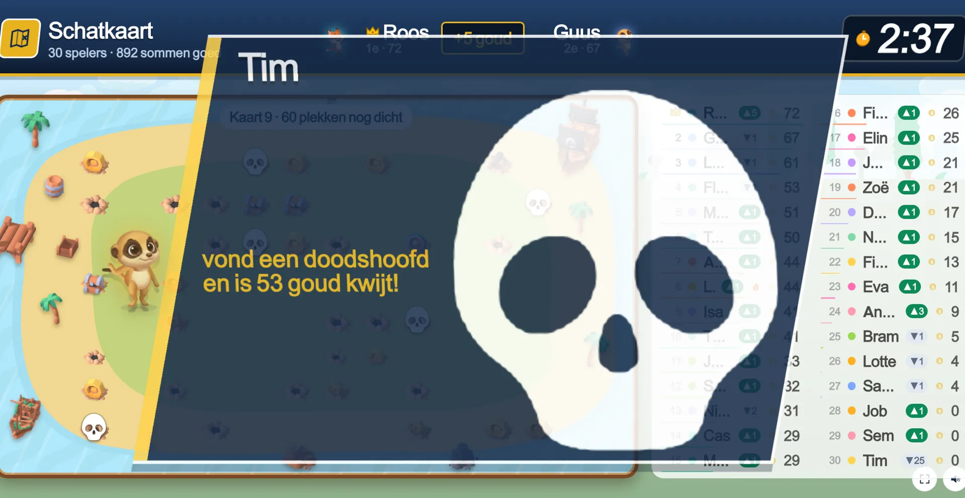 Schatkaart: elk goed antwoord haalt een stukje van de tekening weg.